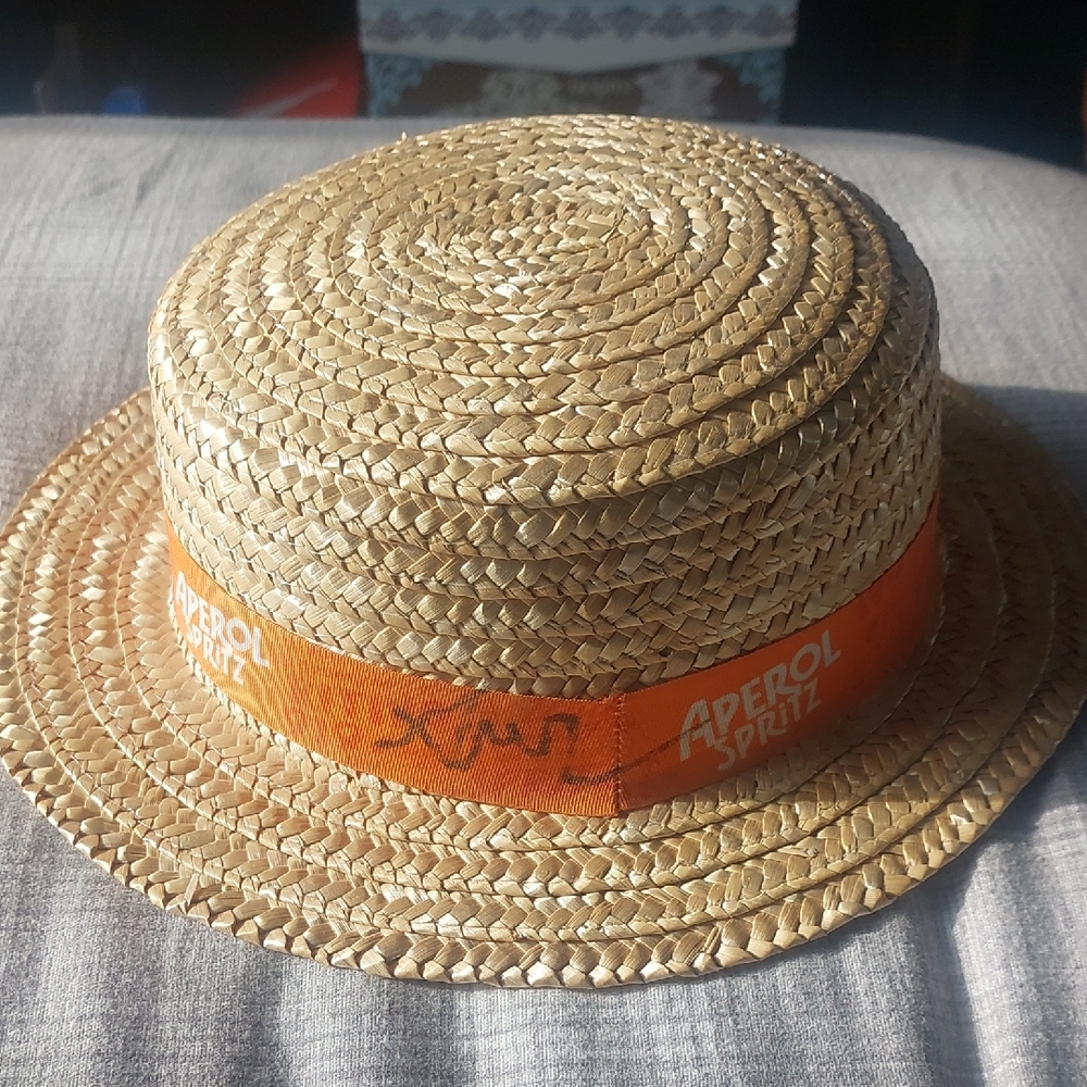 Aperol Spritz Straw Boater Hat with Orange Band Signed By Fred Durst Limp Bizkit